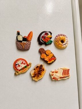 Assorted Breakfast & Bakery Bread Fridge Magnets Food Set of 7 New